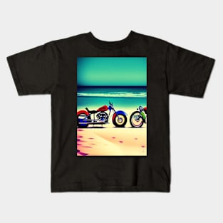ARTISTIC RETRO MOTORCYCLE ON THE BEACH Kids T-Shirt